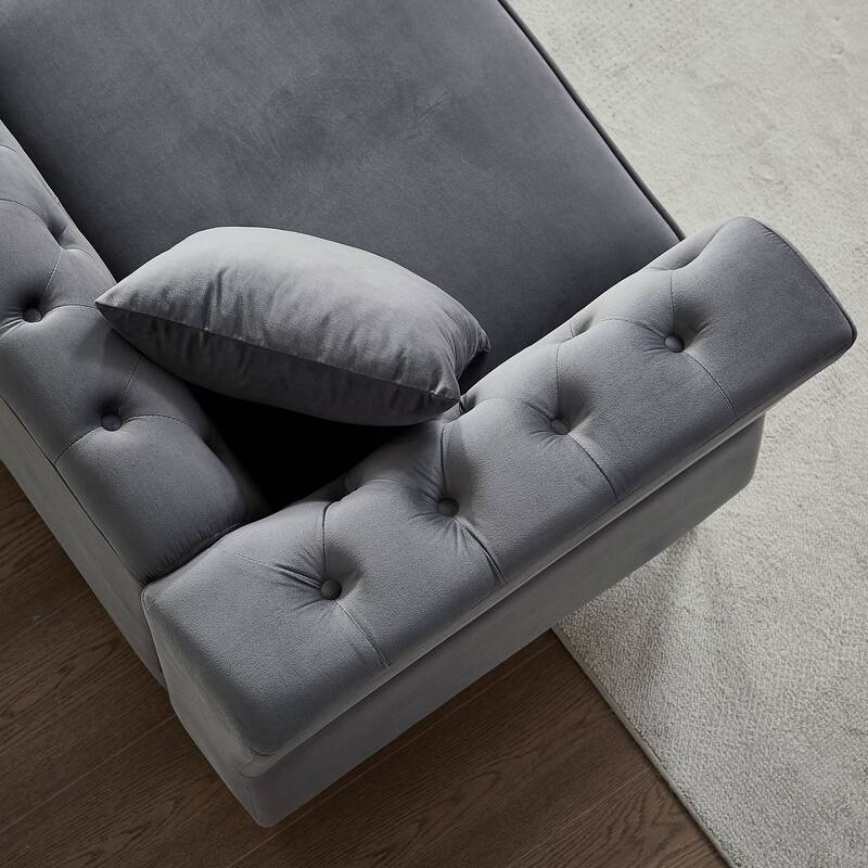 60.2" Chesterfield Sofa Beige Velvet for Living Room, 2 Seater Sofa Tufted Couch with Metal Foot and Nailhead for Living Room, B