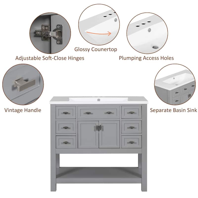 36'' Freestanding Bathroom Vanity Set with Integrated Ceramic Sink and Drawers - 36'' X 34''