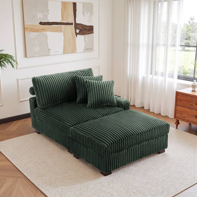 Modular Armchair and Ottoman Set with Adjustable Headrest, Flannel Upholstery