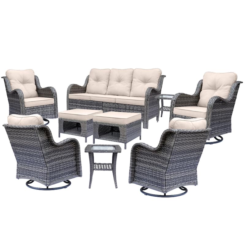 Outdoor Patio Furniture Set-Wicker Patio Conversation Swivel Chair Set
