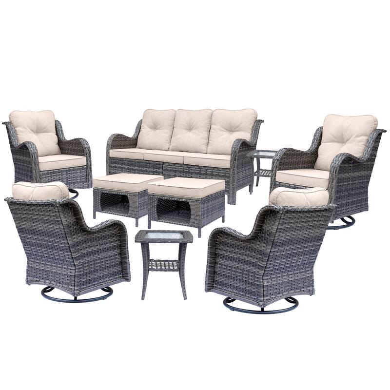 Wicker Patio Furniture Set-Patio Conversation Sets with Swivel Chairs