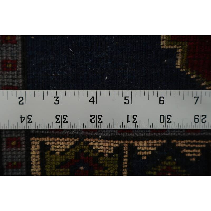 Hand Knotted Oriental 100% Wool Carpet Transitional Geometric Navy Blue & Blues Anatolian Area Rug - 2' 10'' X 1' 9''