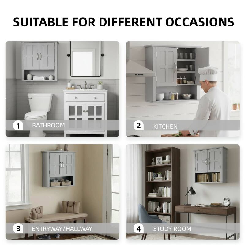 Bathroom Wall Storage Cabinet, Multi -functional Wall Mounted Cabinet with Adjustable Shelves, Medicine Cabinet