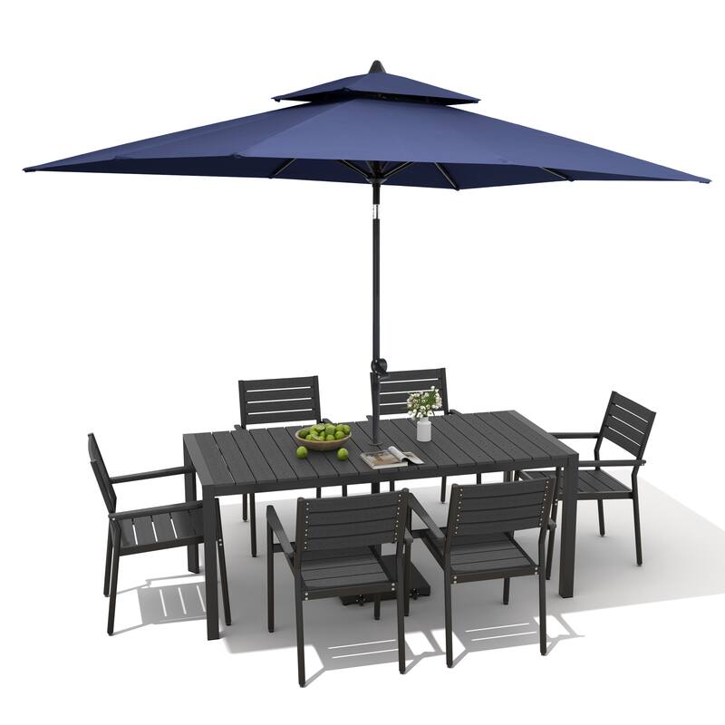 9/11-Piece Patio Dining Set Aluminum Dining Table and Chairs w/10 ft Market Umbrella and Base with Wheels