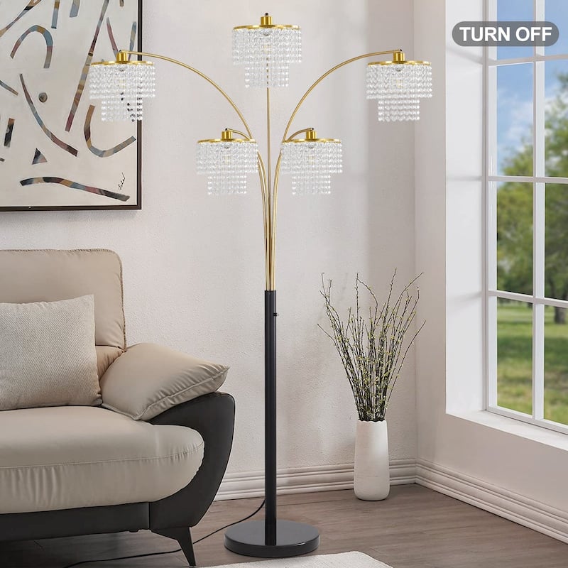 Brio 80" 5-Light Modern Gold Crystal Arc Floor Lamp - 80