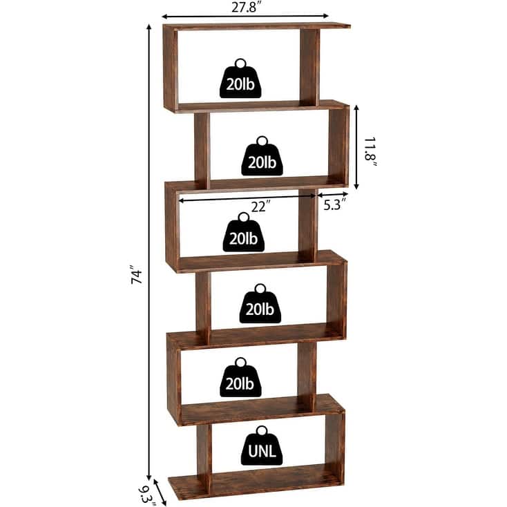 S-Shaped Bookshelf, Black Geometric Bookcase for Home & Office