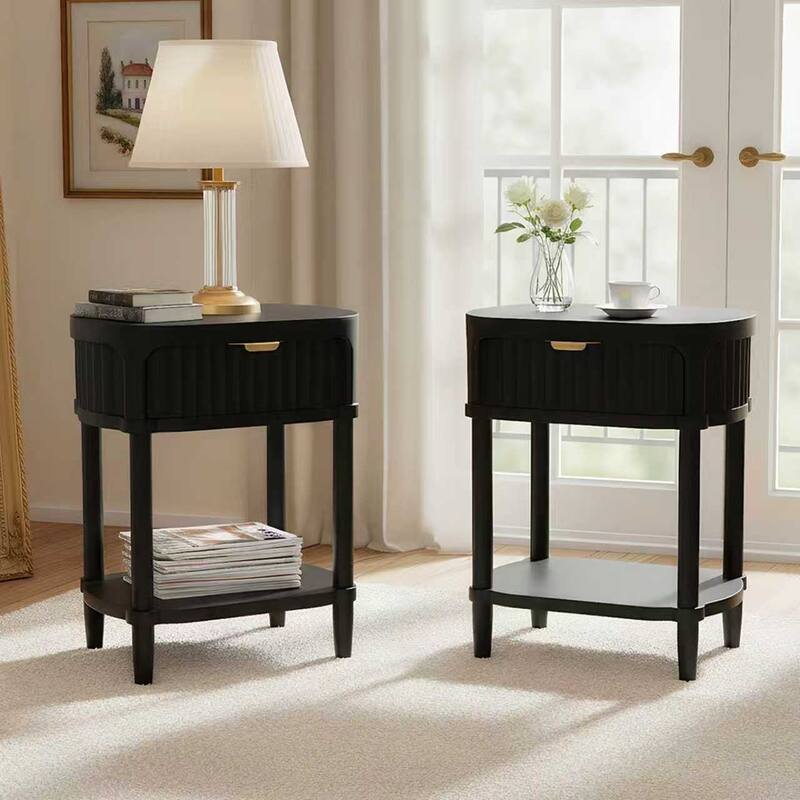 NightStand with Drawer - Modern Bedside Table with Open Shelf
