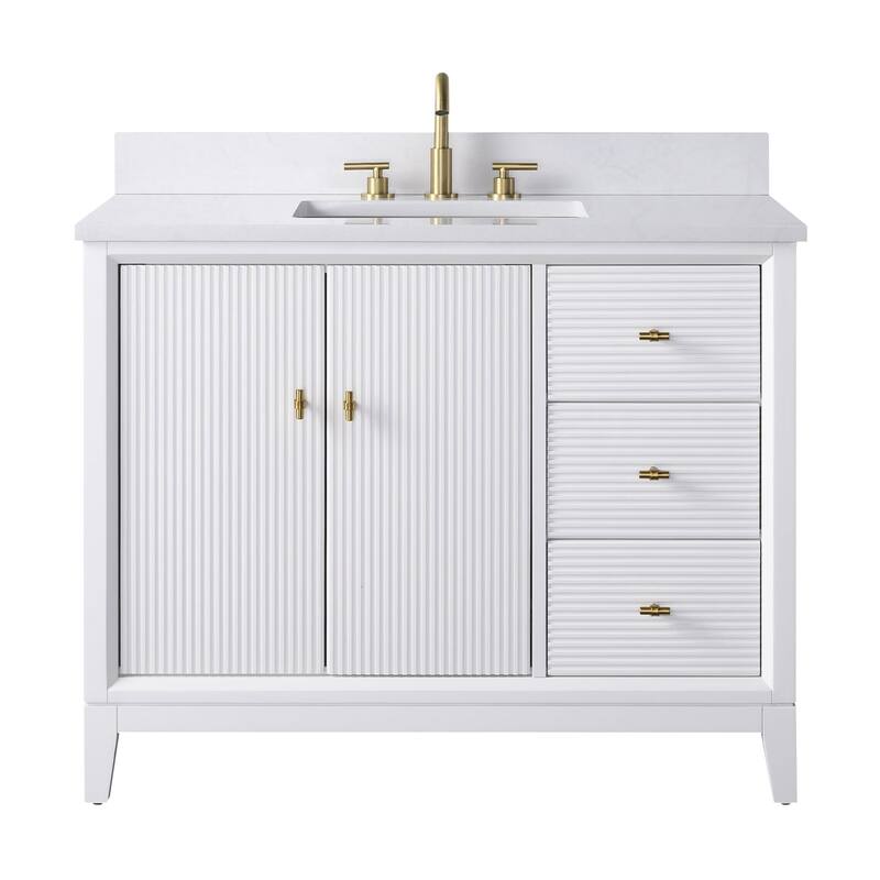 Vanity Art 42" Freestanding Bathroom Vanity with Engineered Marble Top and Sink