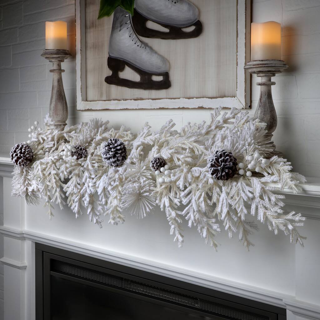 48" Winter Cyprus/Berry/Cone Garland - Cream - 48