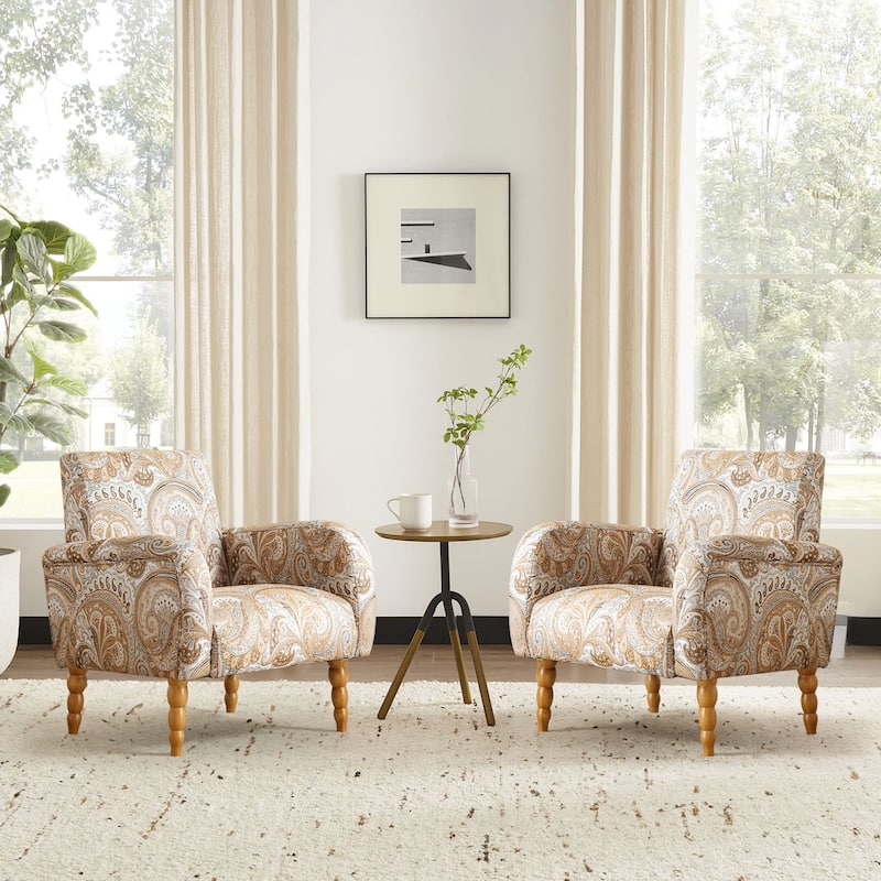 Fabric Armchair Accent Chair with Arms & Wood Legs
