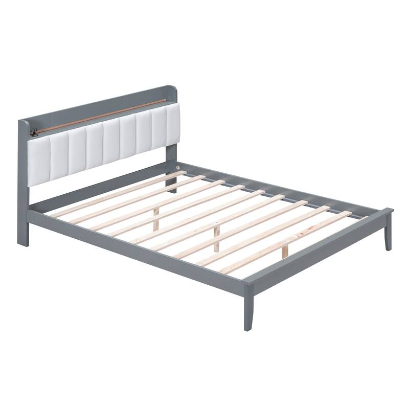 Queen size Platform Bed with USB Charging Station and Storage