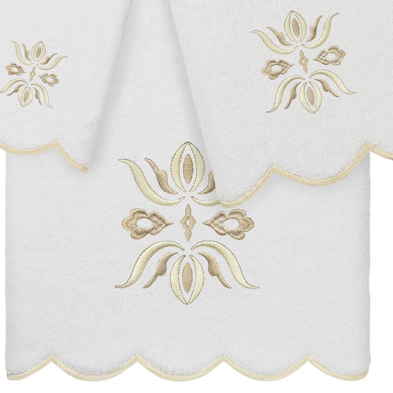 Authentic Hotel and Spa 100% Turkish Cotton FLOWER CREST Scallop Towel Collection