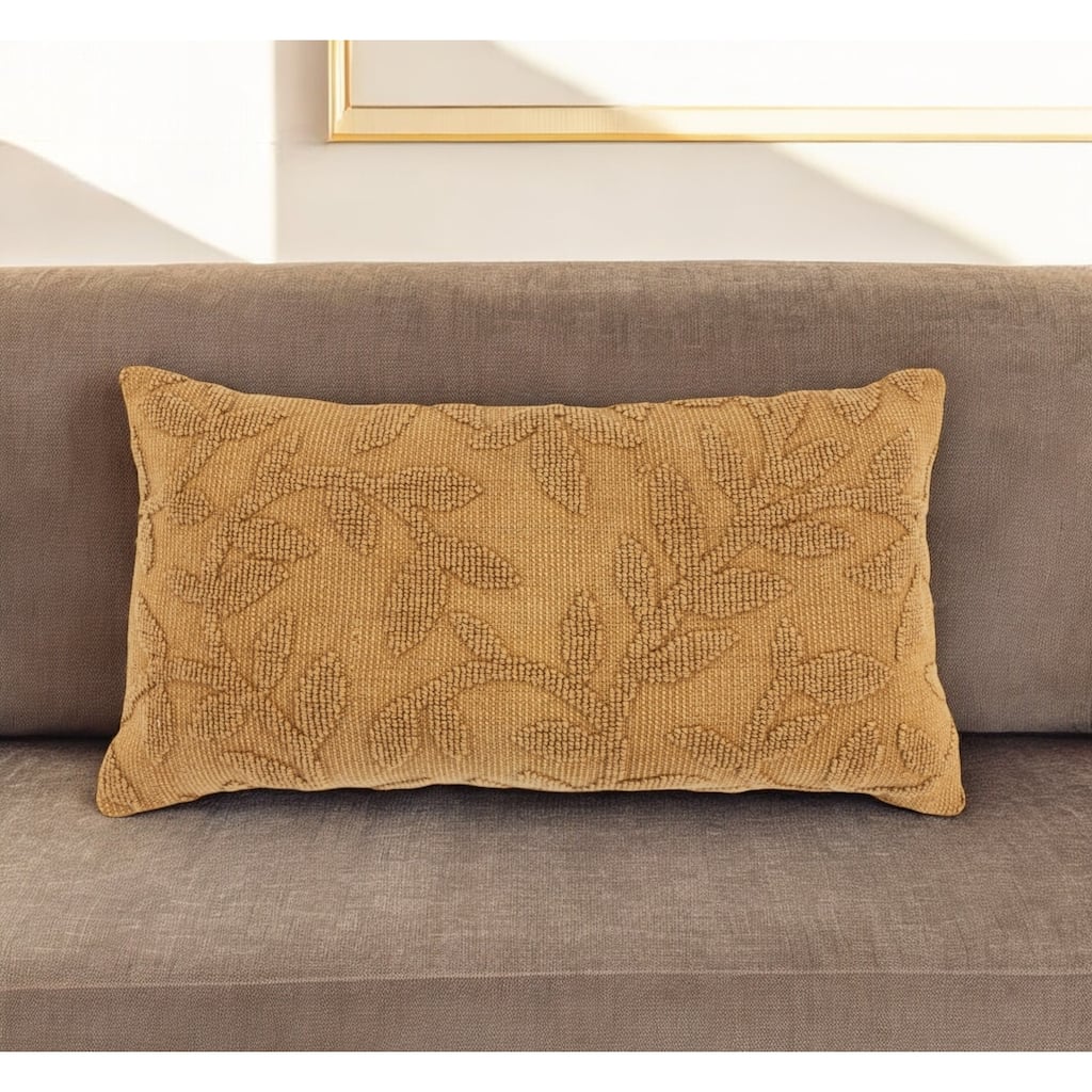 HomeRoots 14" X 26" Pumpkin Botanical Cotton Throw Pillow With Texture
