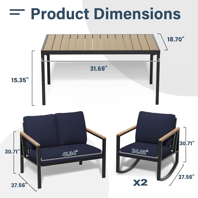 4-Piece Patio Conversation Set with Cushions Rocking Chairs