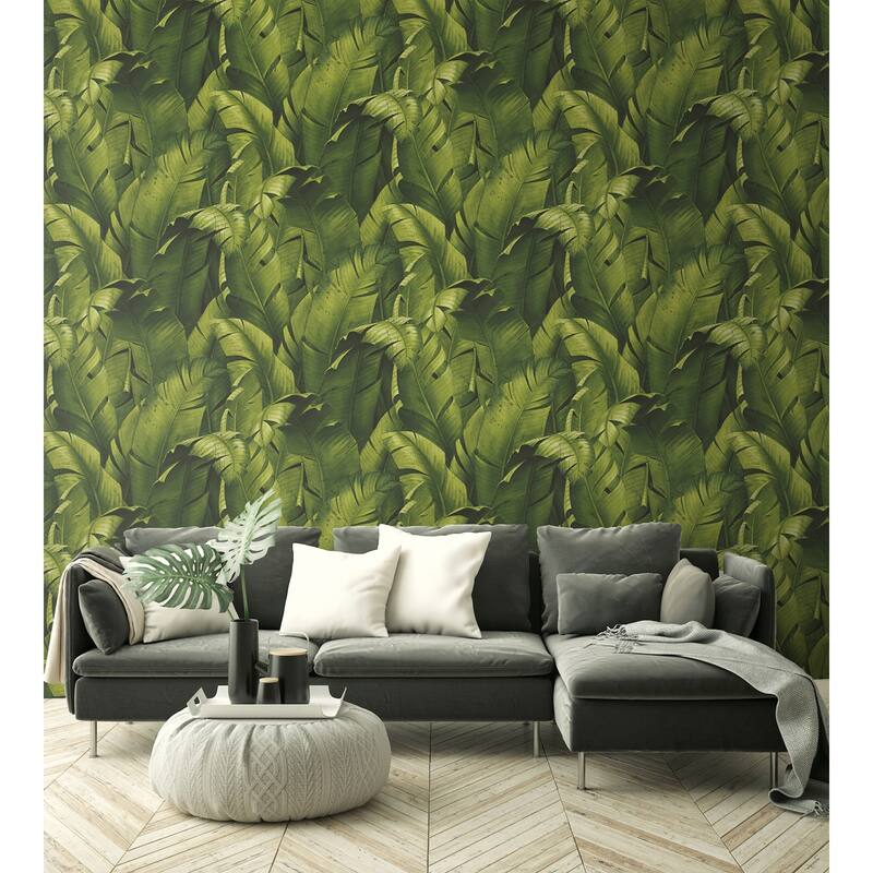 NextWall Tropical Banana Leaves Peel and Stick Removable Wallpaper - 20.5 in. W x 18 ft. L