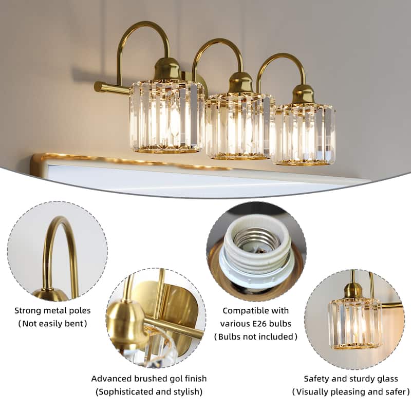 ExBrite Modern Rose Gold Dimmable Bathroom Crystal Vanity Lights