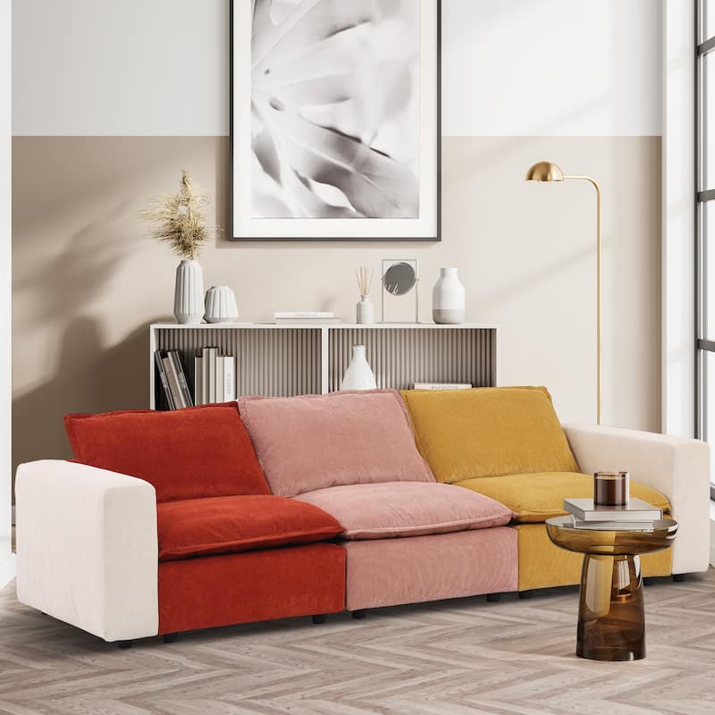 Modular Sectional Sofa, Modern Comfy Cloud Sofa Couch, Corduroy Rainbow Deep Seat Sofa with Movable Cushion