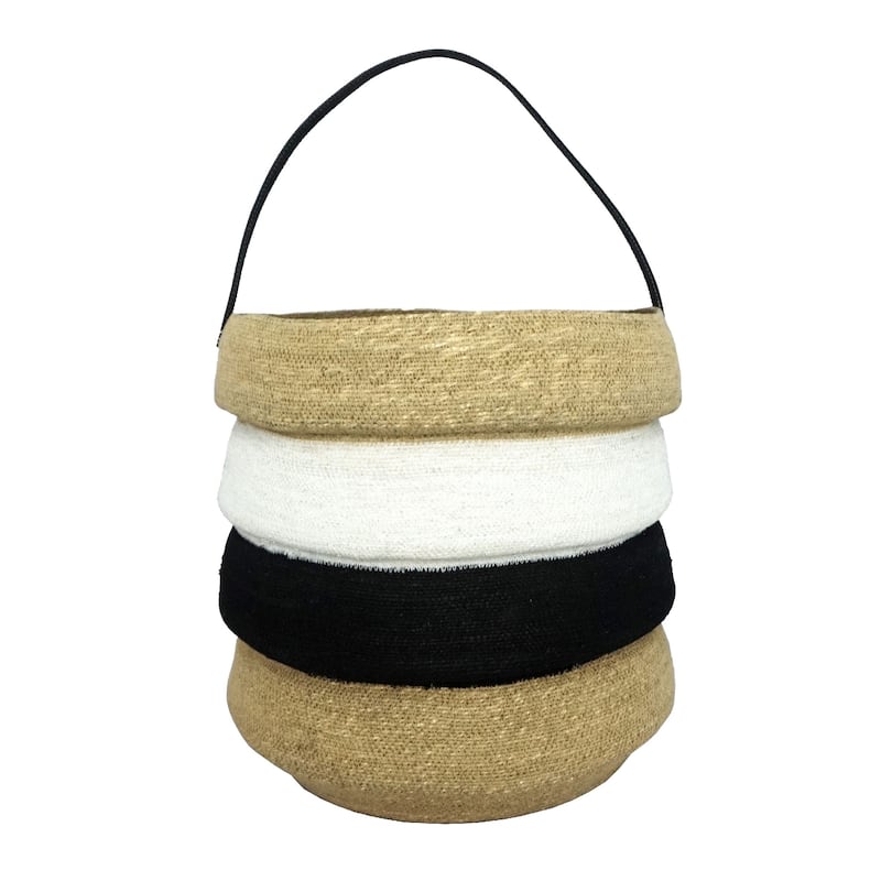Seagrass Basket - 17" - Beige, Black and White
