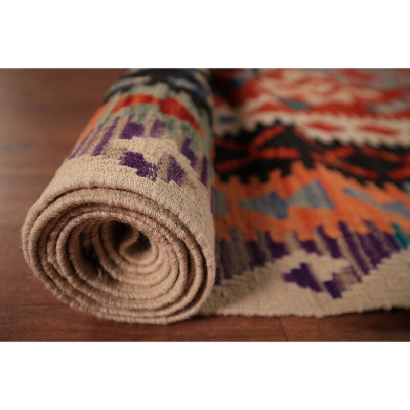 South Western Kilim Area Rug Hand-Woven Wool Carpet - 9'8" x 13'3"