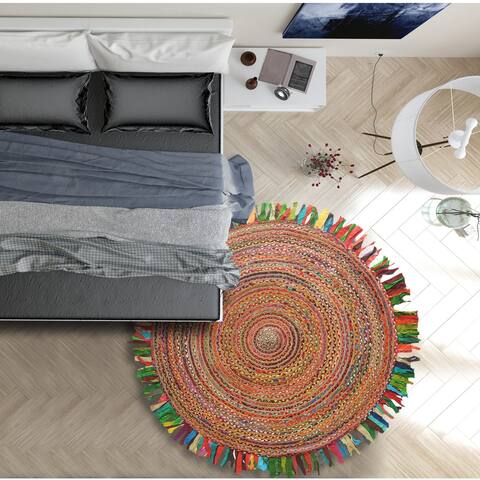 LR Home Organic Jute Braided Area Rug, Multi and Natural