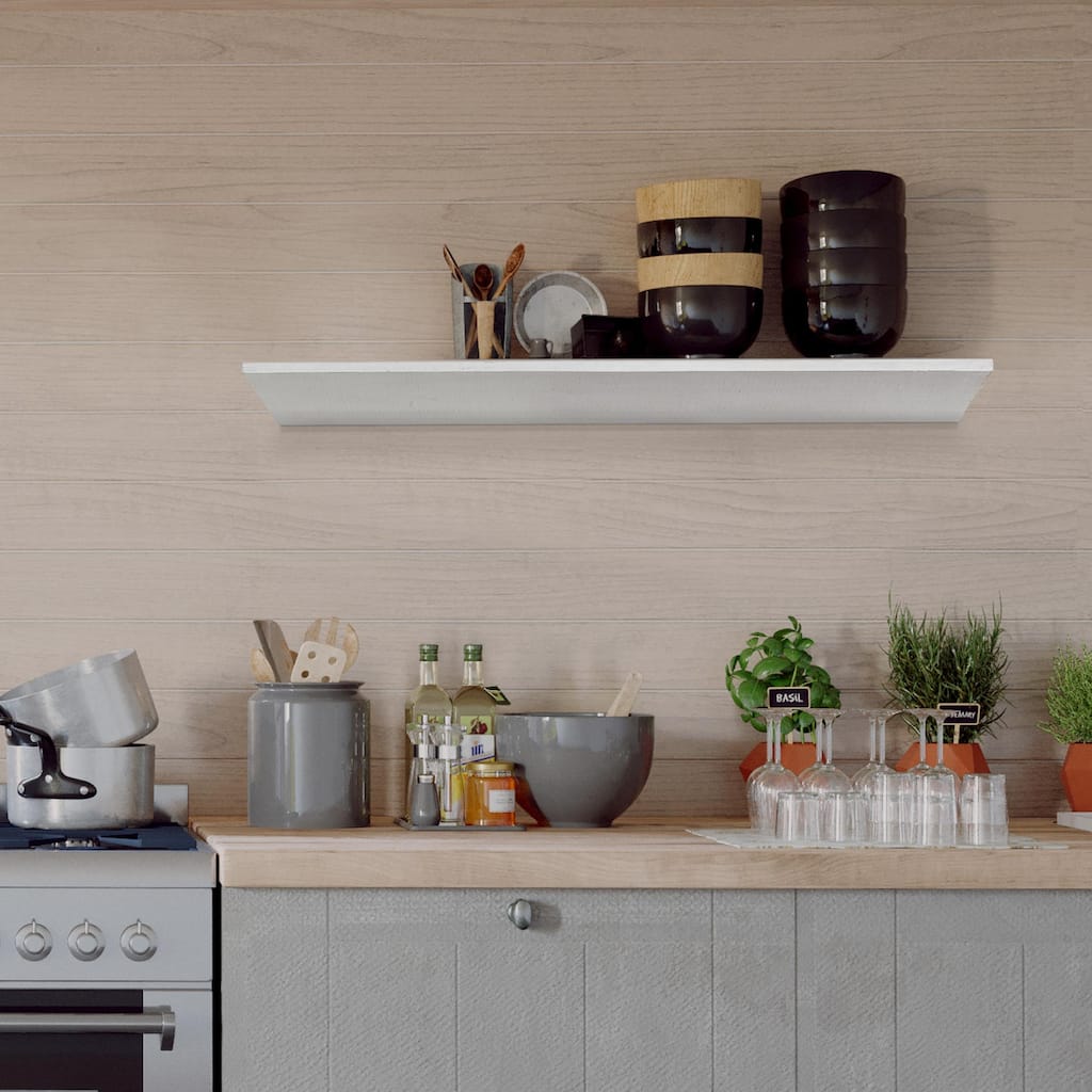 American Art Decor Large Wedge Wood Floating Wall Shelf - White - 36" L x 5" H x 8" D