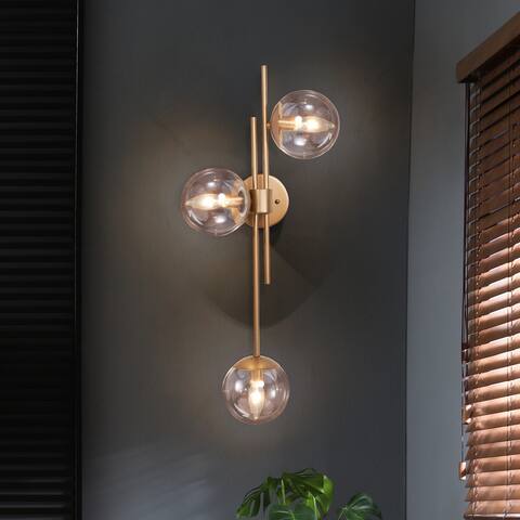 Modern Glam Gold Black 3-Light Linear Chandelier Globe Glass Wall Sconces for Bathroom