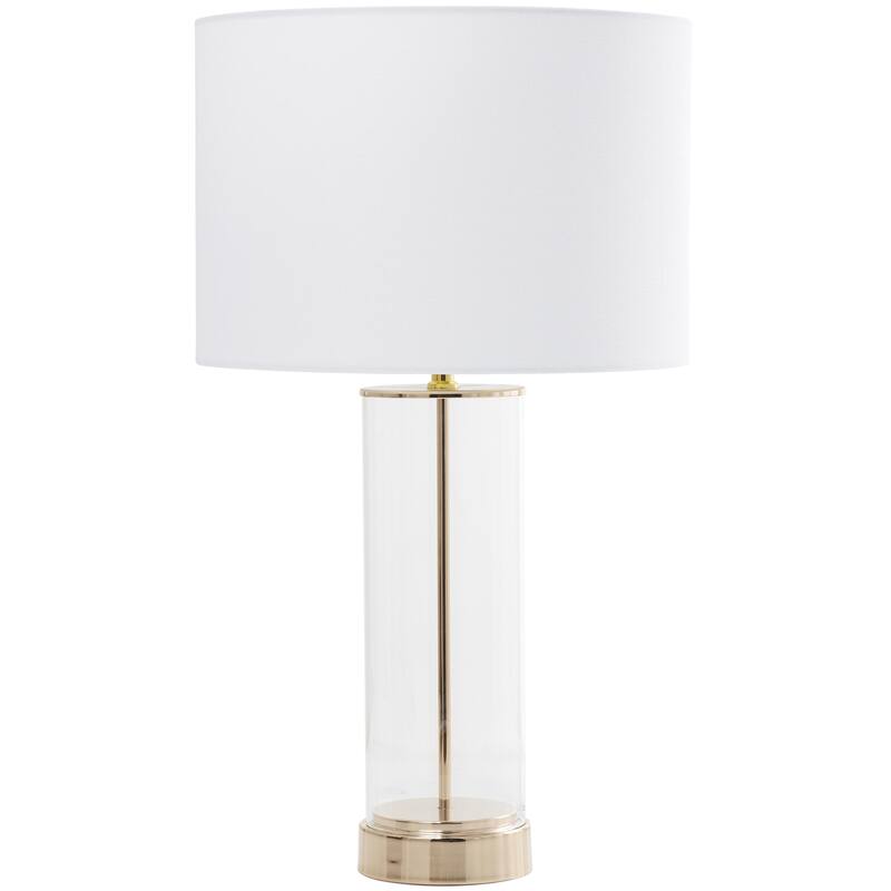 Tempered Glass Transparent Base Table Lamp with Drum Shade - Gold - CosmoLiving by Cosmopolitan