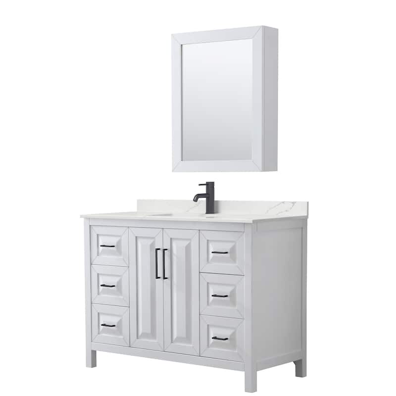 Wyndham Collection WCV252548S-QTZ-UNSMED Daria 48" Free Standing - White / Giotto Quartz Top / Matte Black Hardware