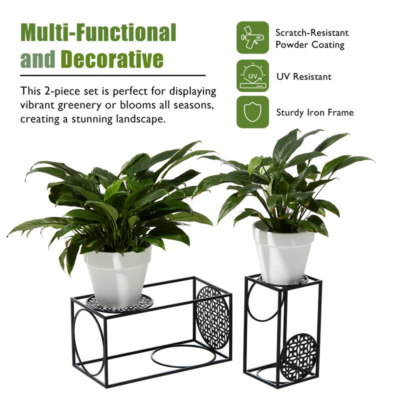 Glitzhome Set of 2 Black Metal Wire Rectangular Nesting Planter Stand Side Table