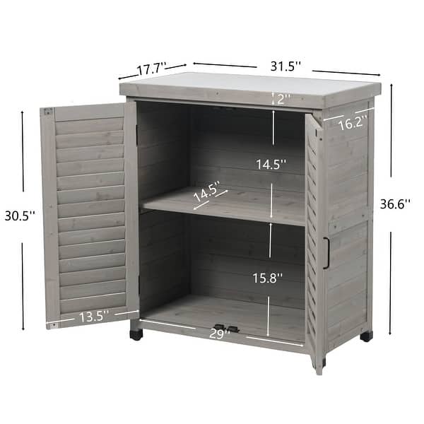dimension image slide 1 of 2, GDFStudio - Outdoor Wooden Potting Bench with Metal Tabletop Workstation and Storage Cabinet
