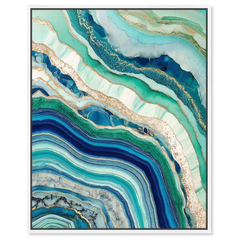 Blue Green Abstract Agate II Canvas by Art Remedy - White - 30" x 36"