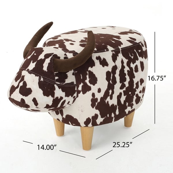 Velvet Cow-Shaped Ottoman,Cute Wood Foot Stool Shoes Changing Seat with Cushioned