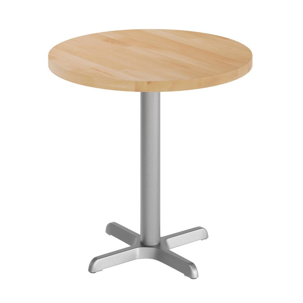 Round Solid Wood Commercial Tabletop with 22" x 22" Table Height X-Base - 30"W x 30"D x 29.5"H