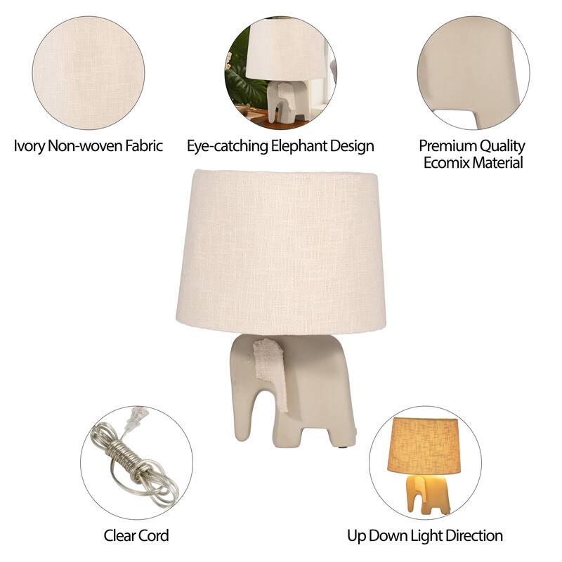 Sagebrook Home Natural Textured Neutral 18" Omix Elephant Lamp, Beige - 14" x 14" x 18"