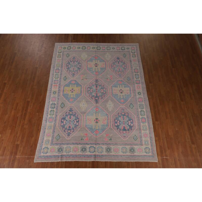Hand Knotted Oriental 100% Wool Carpet Transitional All-Over Purples Oushak Area Rug - 10' 7'' X 7' 9''
