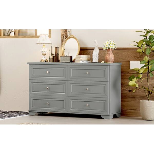 Retro Style 6-Drawers Dresser with Metal Handles for Bedroom - Bed Bath & Beyond - 42299310 Retro Style 6-Drawers Dresser with Metal Handles for Bedroom - Bed Bath & Beyond - 42299310