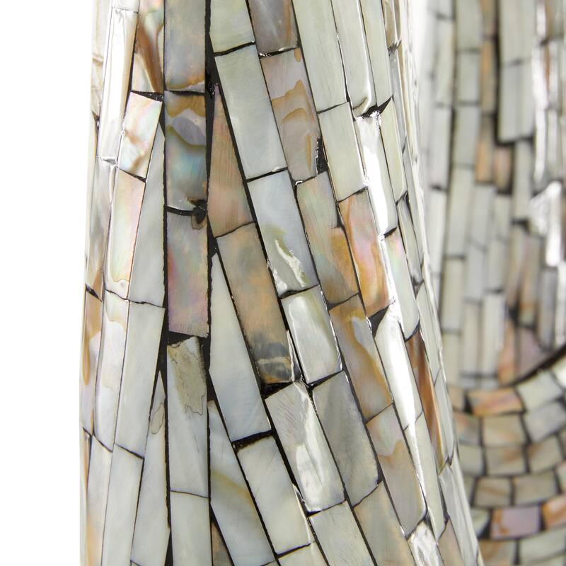 Mother of Pearl Shell Abstract Swirl Decorative Sculpture with Black Base - Gray or White - Roche River Decor