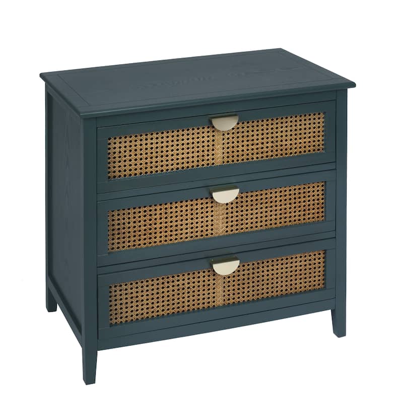 3-Drawer Bachelors Chest Cabinet with Hollow-Carved, Natural Rattan, American Furniture, Suitable for Bedroom, Living room