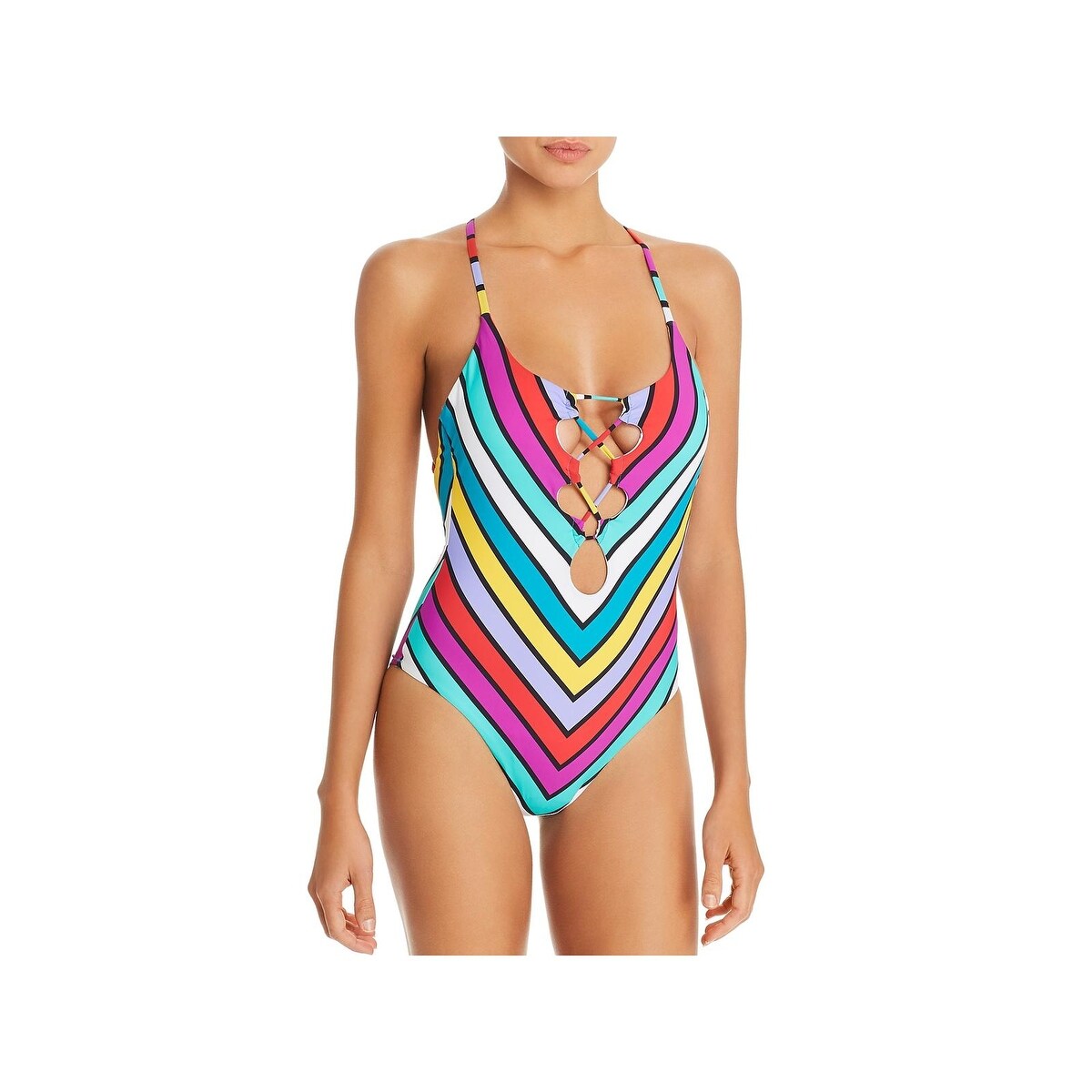 Shop Red Carter Womens Striped Keyhole One Piece Black Multi 6 Overstock 31095315