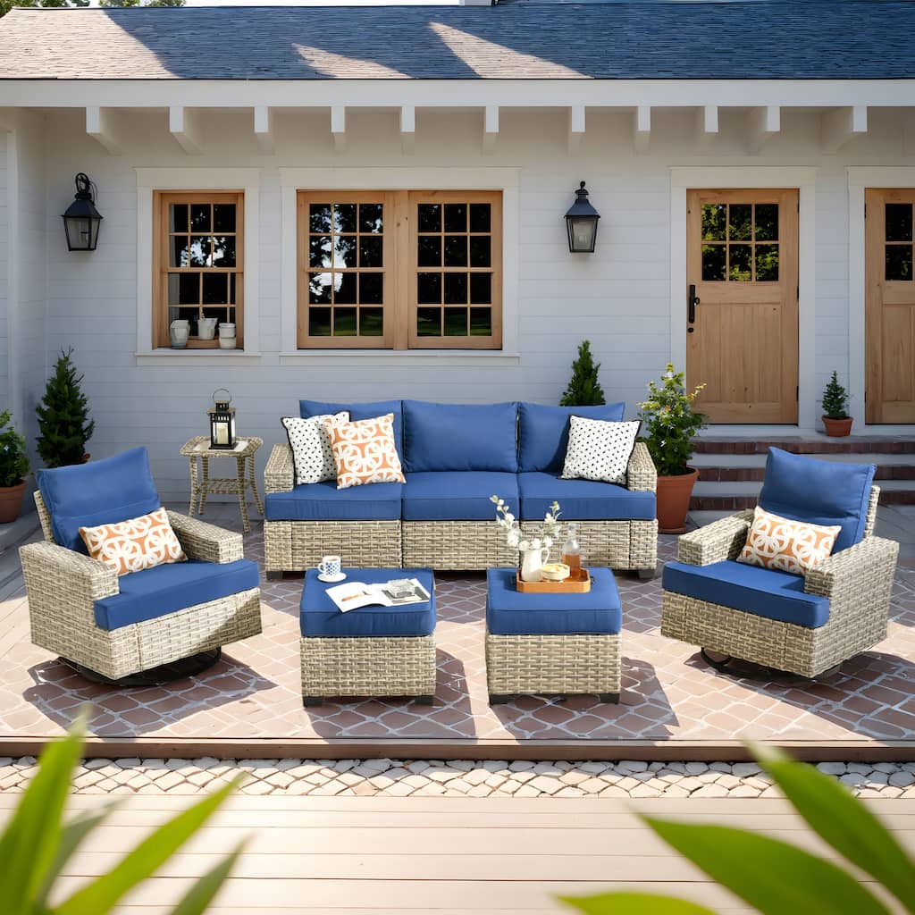HOOOWOOO 8-piece Wicker Patio Furniture Swivel Chair Set