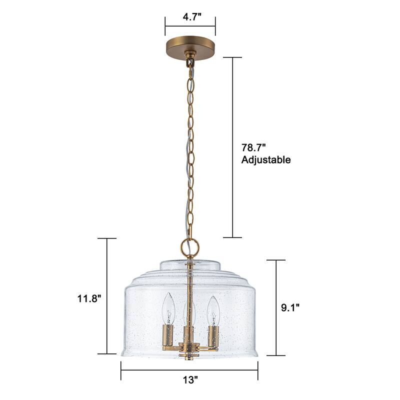 Modern Industrial 3-Light Clear Glass Drum Pendant Light