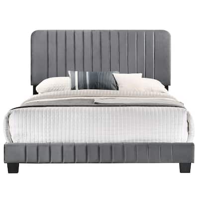 Velvet Upholstered Channel Tufted Full Panel Bed - 81" - Gray