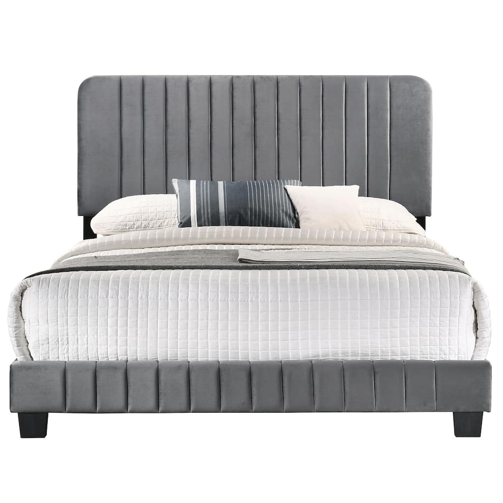 Velvet Upholstered Channel Tufted Full Panel Bed - 81" - Gray