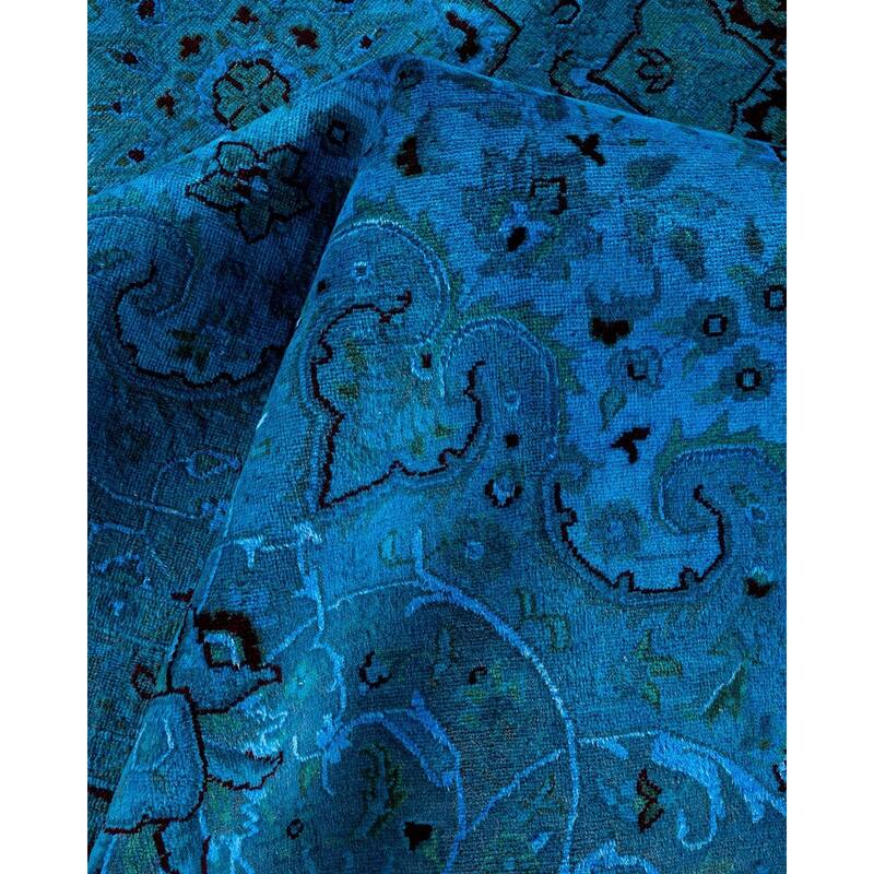 Overton Hand Knotted Wool Vintage Inspired Modern Contemporary Overdyed Blue Area Rug - 10' 1" x 14' 3"