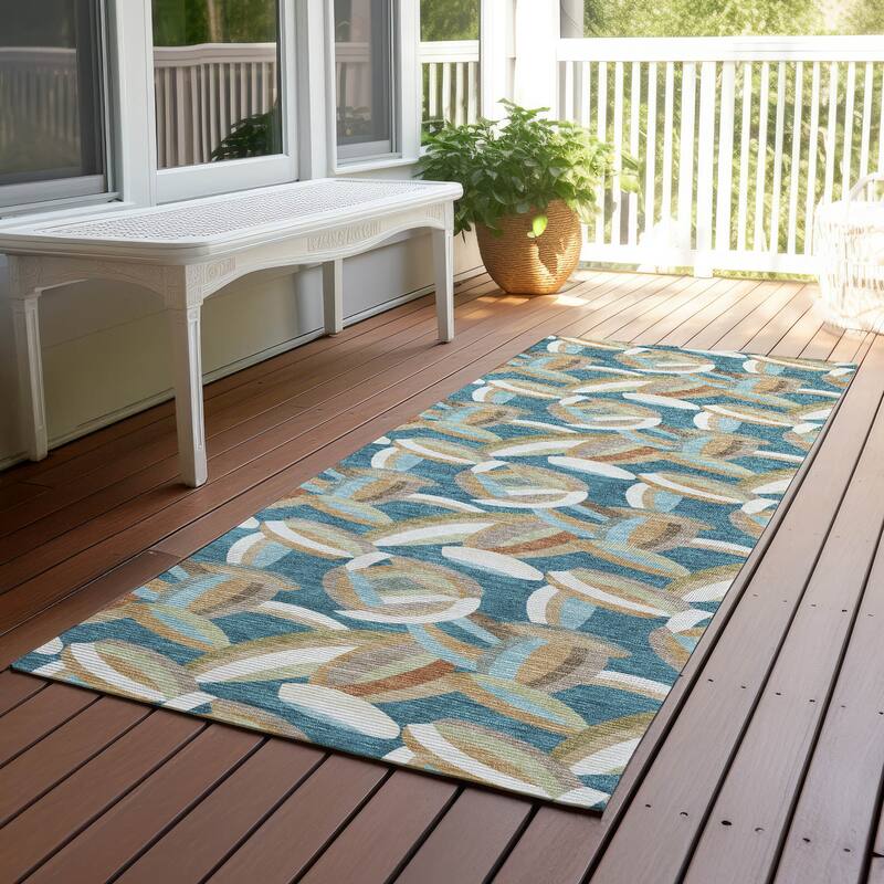 Machine Washable Indoor/ Outdoor Modern Heli Chantille Rug - Teal - 2'3" x 7'6"