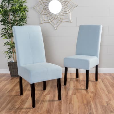 Set of 2 Light Blue Fabric Dining Chair Side Chair T-Back Accent Chair