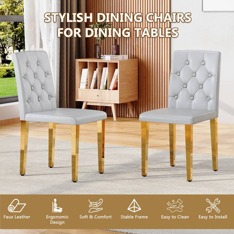 4-piece set of PU Dining Chairs: Ergonomically Designed Buckle Backrest, 35 Inches High, Gold Metal legs