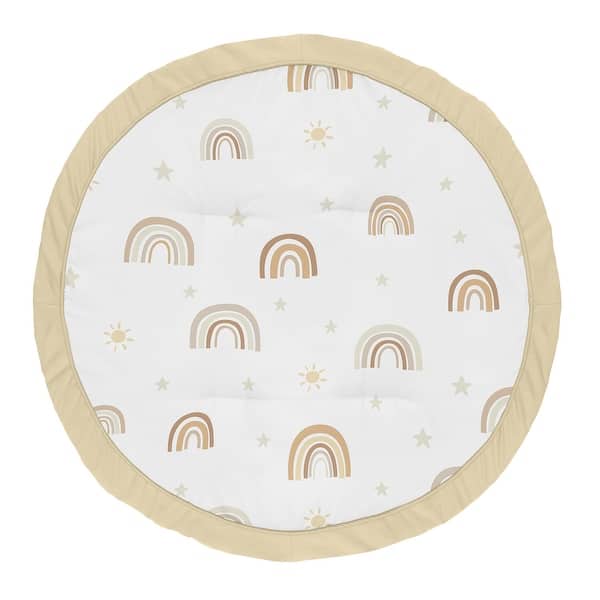 slide 2 of 4, Neutral Boho Rainbow Girl Boy Unisex Baby Tummy Time Playmat Mustard Yellow Pumpkin Orange Bohemian Sunshine Modern Vintage Gold