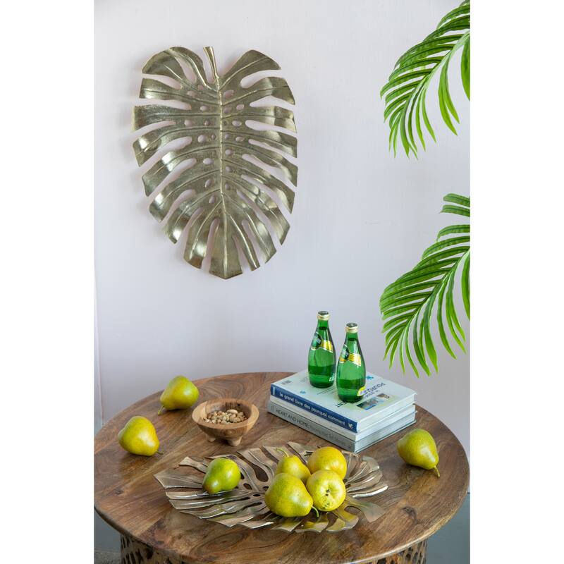 Modern Multi-functional Monstera Leaf Wall Decor with Bright Gold Finish, for Various Interior Styles and Themes