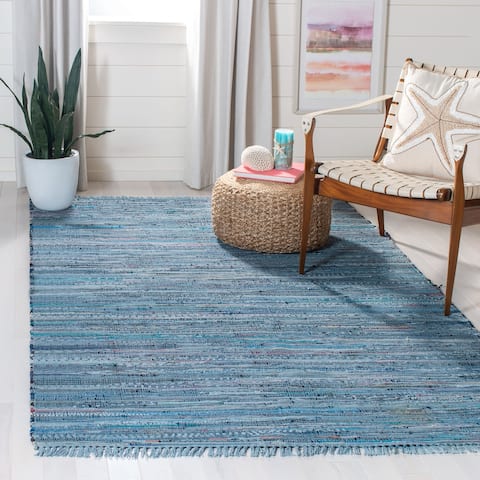 SAFAVIEH Handmade Rag Rug Bookem Casual Stripe Cotton Rug with Fringe